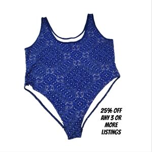 Blue Bandana Bodysuit Bodycon size XXL Tank Top Sleeveless Paisley Graphic Print